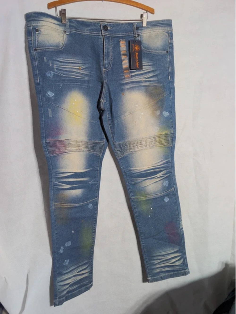 NWT Ministry Of Fashion Mens Moto Skinny Jeans Paint Splatter 40x32